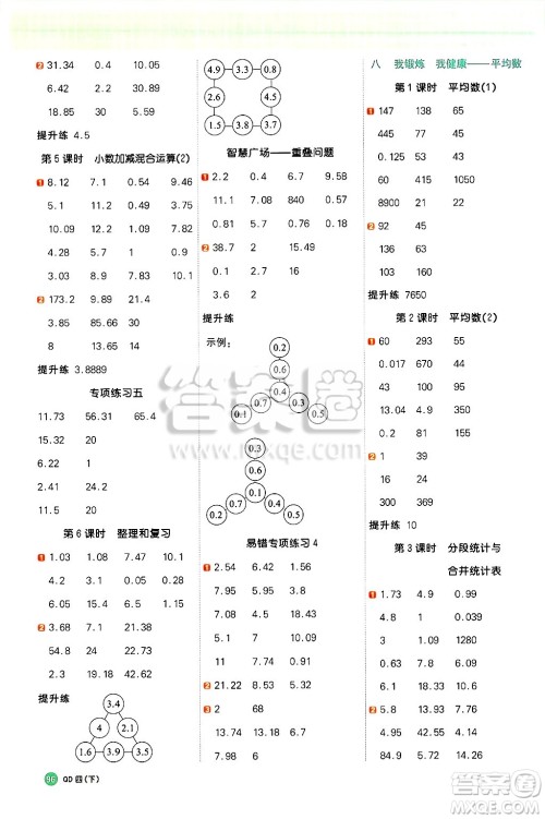 江西教育出版社2025年春阳光同学计算小达人四年级数学下册青岛版答案