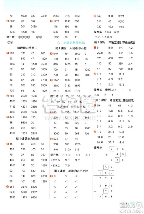 江西教育出版社2025年春阳光同学计算小达人三年级数学下册冀教版答案 江西教育出版社2025年春阳光同学计算小达人三年级数学下册冀教版答案