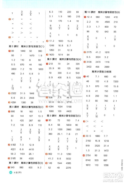 江西教育出版社2025年春阳光同学计算小达人三年级数学下册冀教版答案 江西教育出版社2025年春阳光同学计算小达人三年级数学下册冀教版答案