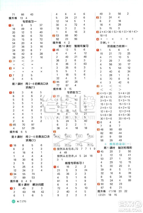江西教育出版社2025年春阳光同学计算小达人二年级数学下册人教版武汉专版答案
