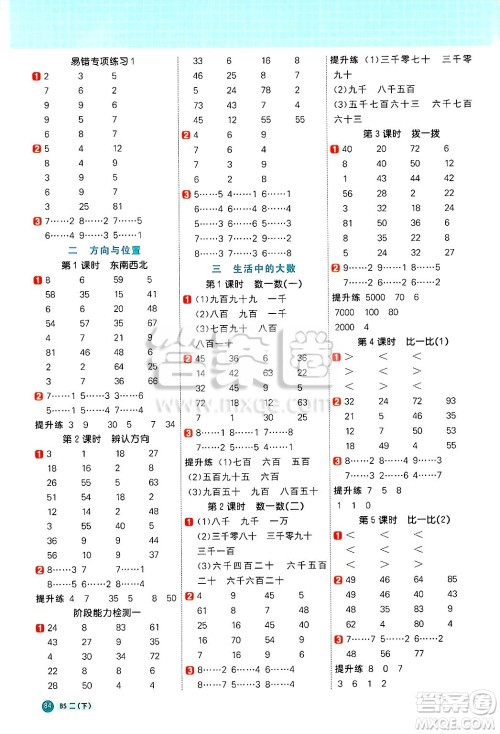 江西教育出版社2025年春阳光同学计算小达人二年级数学下册北师大版答案 江西教育出版社2025年春阳光同学计算小达人二年级数学下册北师大版答案