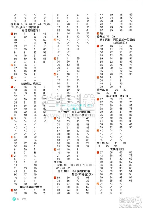 江西教育出版社2025年春阳光同学计算小达人一年级数学下册人教版答案
