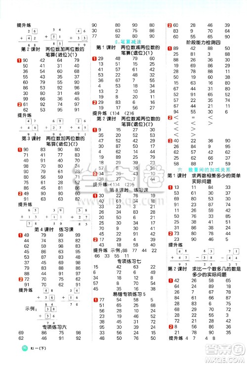 江西教育出版社2025年春阳光同学计算小达人一年级数学下册人教版答案