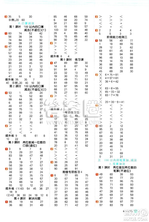 江西教育出版社2025年春阳光同学计算小达人一年级数学下册人教版答案