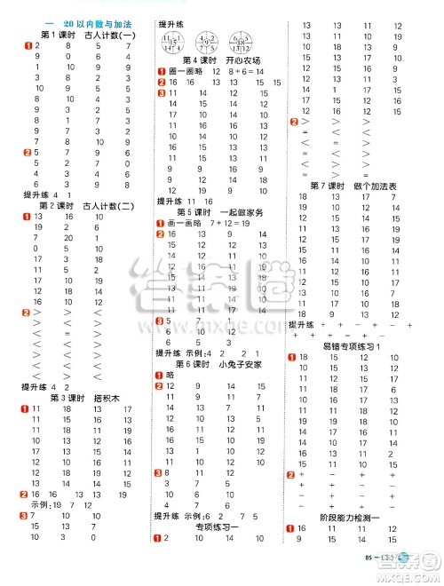 江西教育出版社2025年春阳光同学计算小达人一年级数学下册北师大版四川专版答案