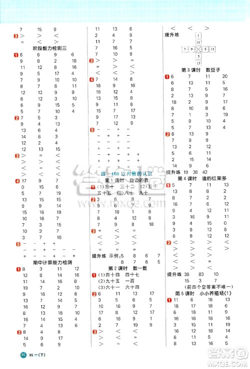 江西教育出版社2025年春阳光同学计算小达人一年级数学下册北师大版四川专版答案