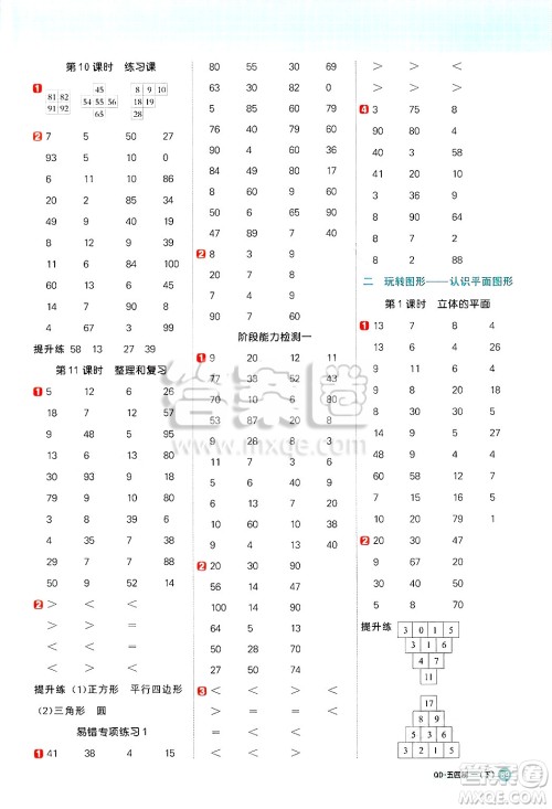 江西教育出版社2025年春阳光同学计算小达人一年级数学下册青岛版答案