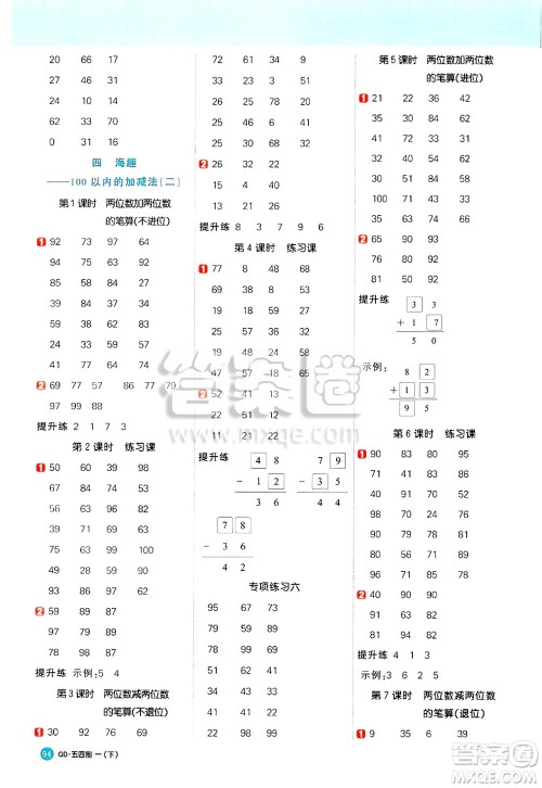 江西教育出版社2025年春阳光同学计算小达人一年级数学下册青岛版答案