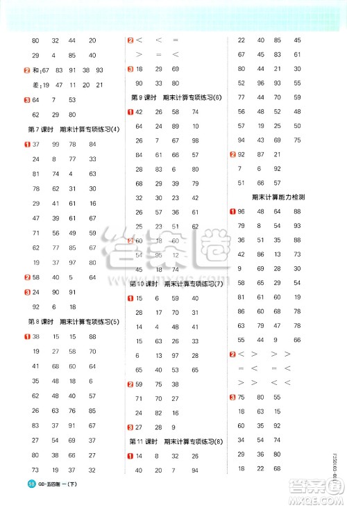 江西教育出版社2025年春阳光同学计算小达人一年级数学下册青岛版答案