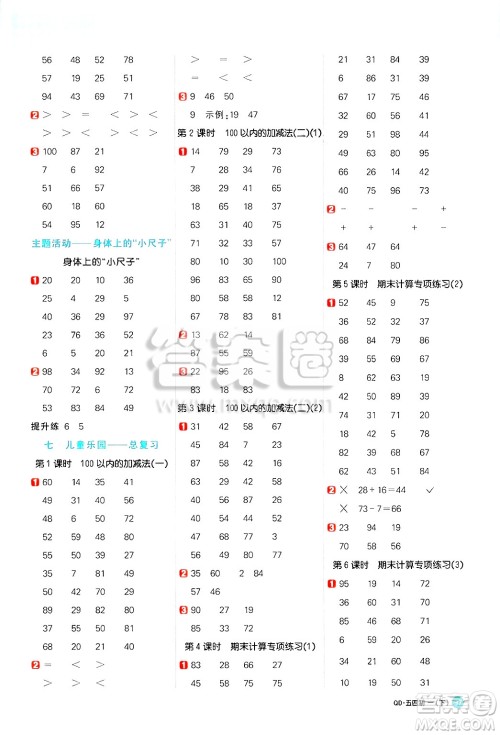 江西教育出版社2025年春阳光同学计算小达人一年级数学下册青岛版答案
