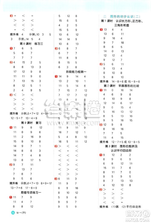江西教育出版社2025年春阳光同学计算小达人一年级数学下册苏教版山西专版答案