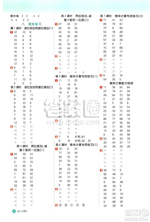 江西教育出版社2025年春阳光同学计算小达人一年级数学下册苏教版山西专版答案