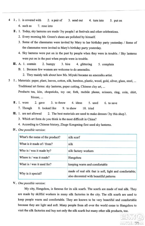 浙江教育出版社2025年春英语作业本九年级英语下册通用版答案