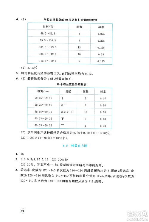浙江教育出版社2025年春数学作业本七年级数学下册通用版答案