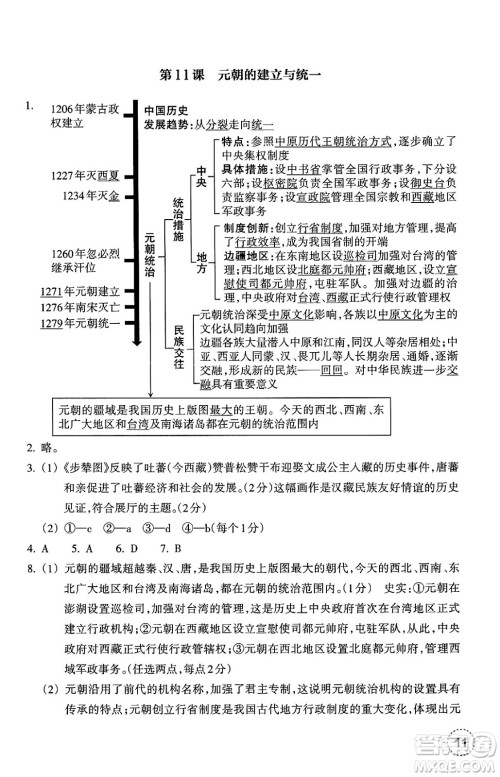 浙江教育出版社2025年春历史作业本七年级历史下册通用版答案 浙江教育出版社2025年春历史作业本七年级历史下册通用版答案
