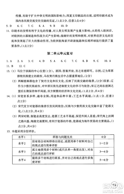 浙江教育出版社2025年春历史作业本七年级历史下册通用版答案 浙江教育出版社2025年春历史作业本七年级历史下册通用版答案