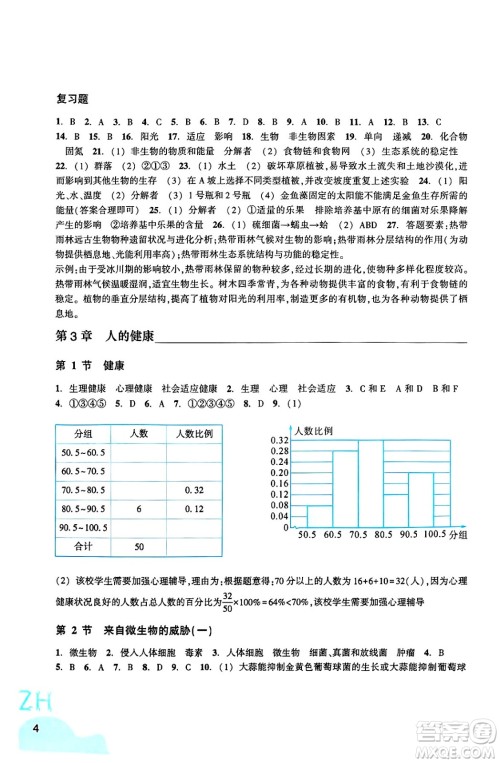 浙江教育出版社2025年春科学作业本九年级科学下册浙教版答案