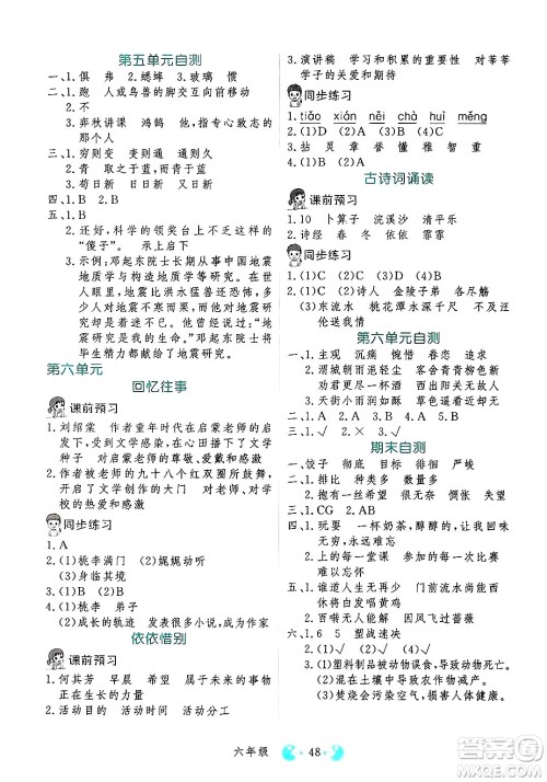 吉林教育出版社2025年春同步教材解析三步讲堂六年级语文下册人教版答案