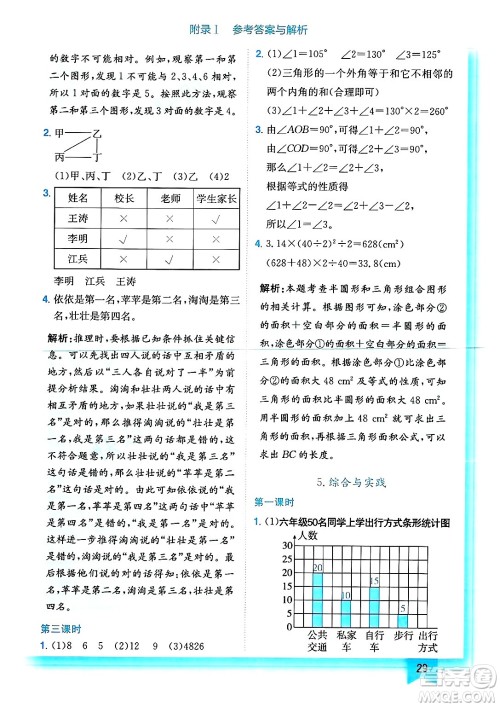 龙门书局2025年春黄冈小状元作业本六年级数学下册人教版浙江专版答案
