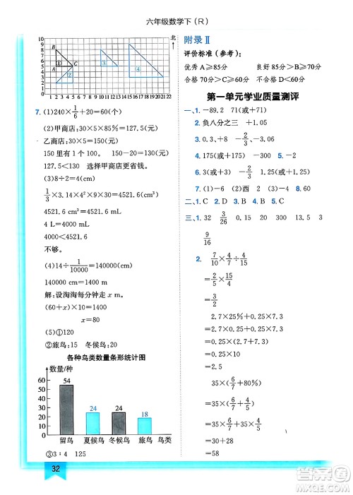 龙门书局2025年春黄冈小状元作业本六年级数学下册人教版浙江专版答案