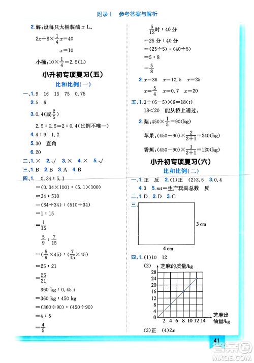 龙门书局2025年春黄冈小状元作业本六年级数学下册人教版浙江专版答案