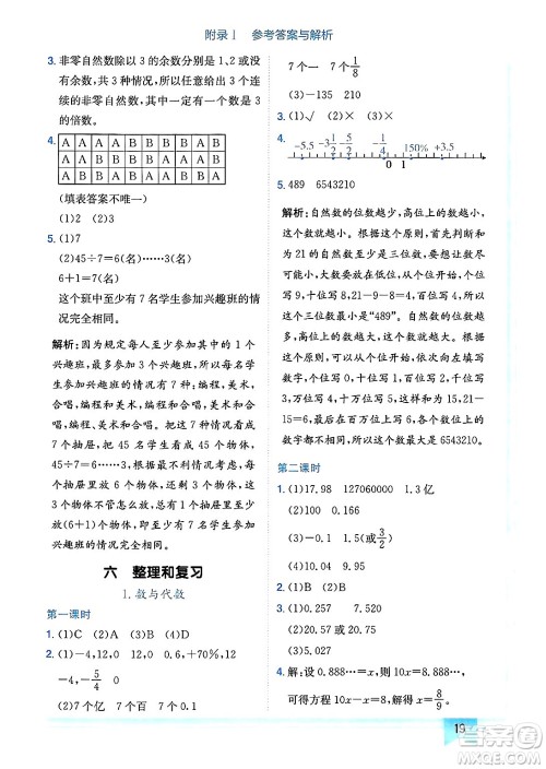 龙门书局2025年春黄冈小状元作业本六年级数学下册人教版广东专版答案