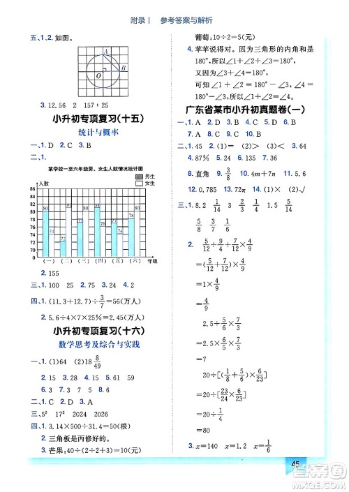 龙门书局2025年春黄冈小状元作业本六年级数学下册人教版广东专版答案