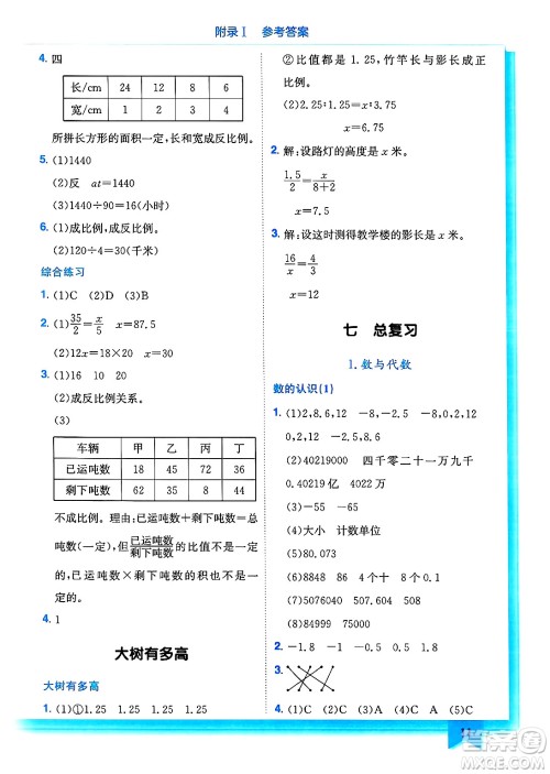 龙门书局2025年春黄冈小状元作业本六年级数学下册江苏版答案