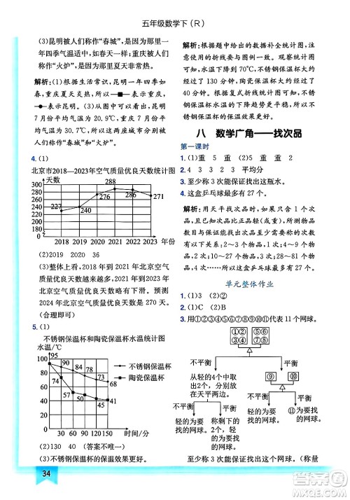 龙门书局2025年春黄冈小状元作业本五年级数学下册人教版答案