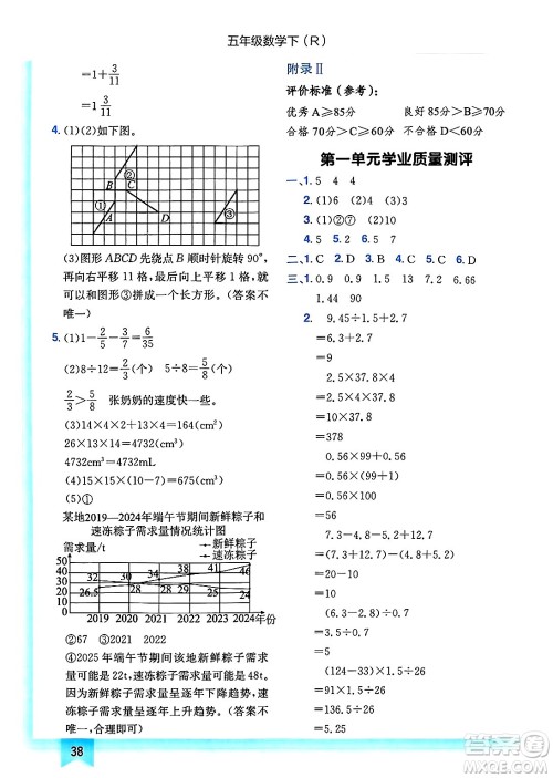 龙门书局2025年春黄冈小状元作业本五年级数学下册人教版答案