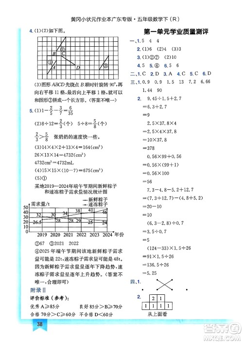 龙门书局2025年春黄冈小状元作业本五年级数学下册人教版广东专版答案 龙门书局2025年春黄冈小状元作业本五年级数学下册人教版广东专版答案