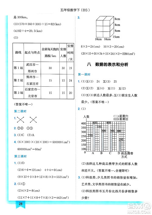 龙门书局2025年春黄冈小状元作业本五年级数学下册北师大版答案