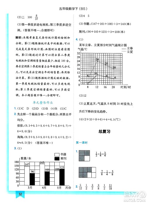龙门书局2025年春黄冈小状元作业本五年级数学下册北师大版答案