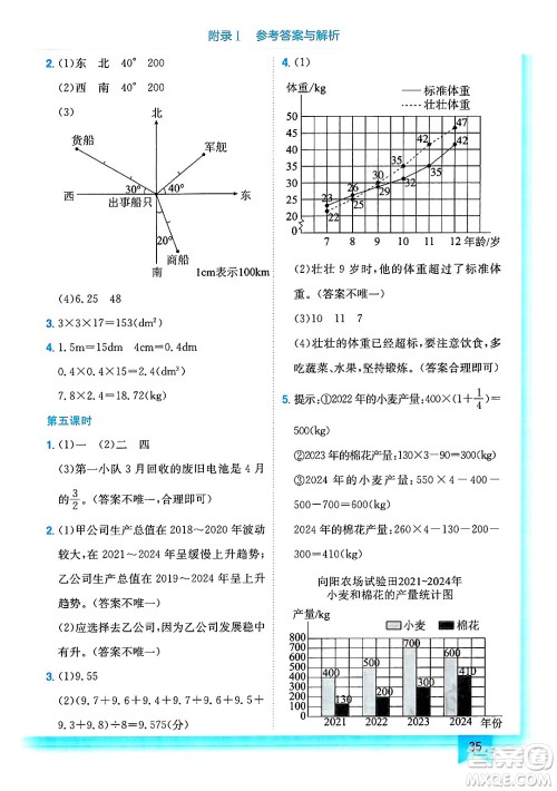 龙门书局2025年春黄冈小状元作业本五年级数学下册北师大版答案