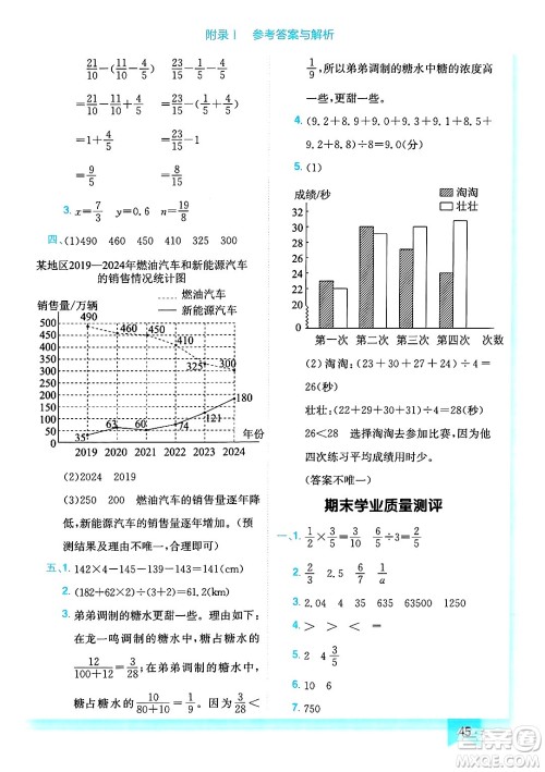 龙门书局2025年春黄冈小状元作业本五年级数学下册北师大版答案