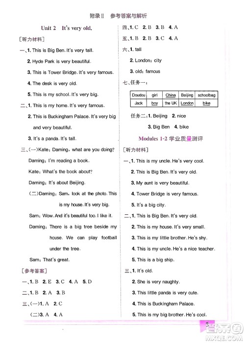 龙门书局2025年春黄冈小状元作业本四年级英语下册外研版三起点答案