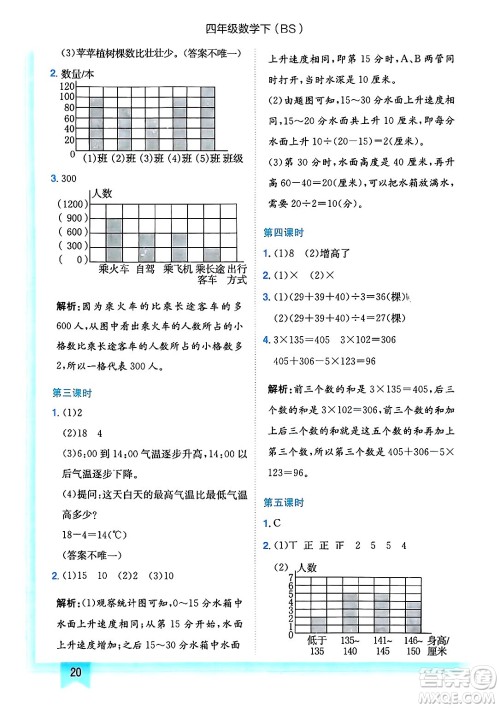 龙门书局2025年春黄冈小状元作业本四年级数学下册北师大版答案