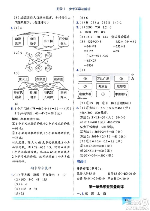 龙门书局2025年春黄冈小状元作业本三年级数学下册人教版广东专版答案