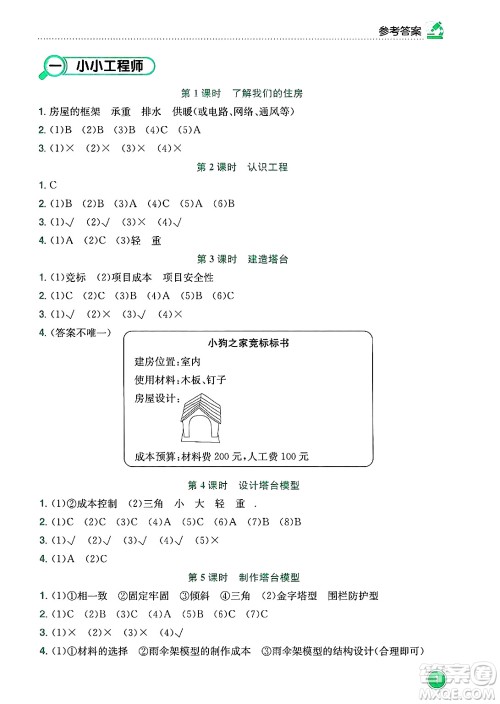 龙门书局2025年春黄冈小状元作业本六年级科学下册教科版答案