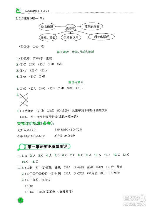 龙门书局2025年春黄冈小状元作业本三年级科学下册教科版答案 龙门书局2025年春黄冈小状元作业本三年级科学下册教科版答案