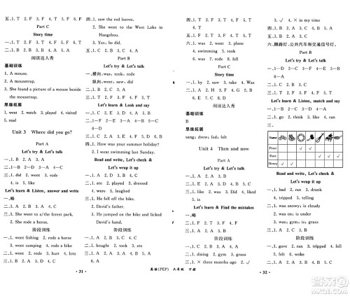 人民教育出版社2025年春胜券在握同步练习册同步解析与测评课堂巩固练习六年级英语下册人教PEP版重庆专版答案
