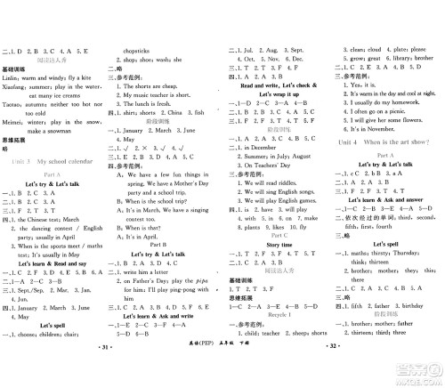 人民教育出版社2025年春胜券在握同步练习册同步解析与测评课堂巩固练习五年级英语下册人教PEP版重庆专版答案