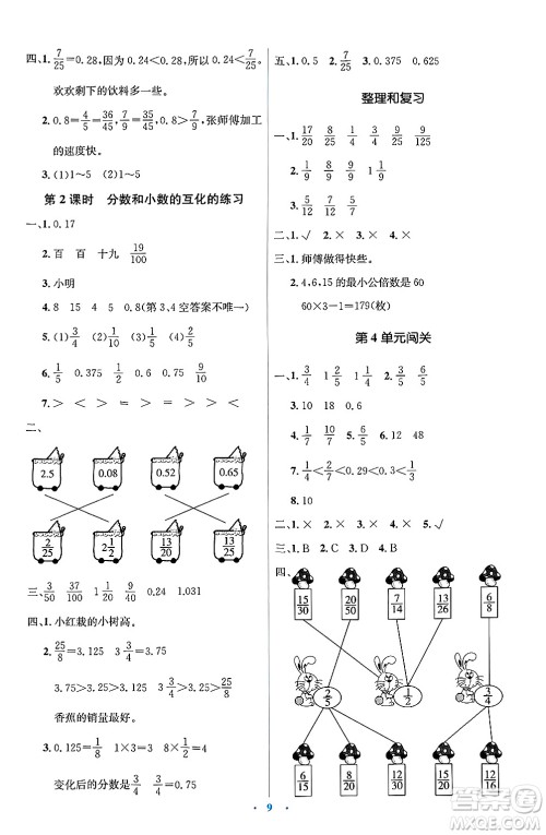 人民教育出版社2025年春人教金学典同步解析与测评学练考五年级数学下册人教版答案