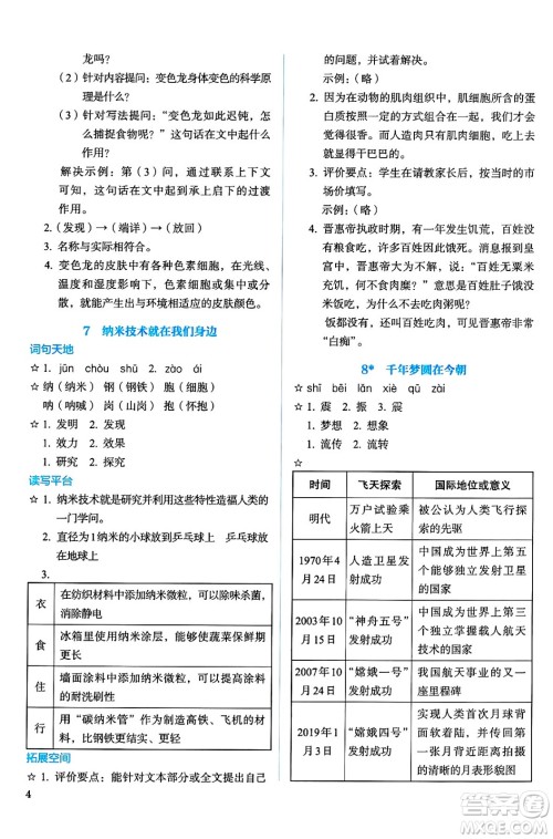 人民教育出版社2025年春人教金学典同步练习册同步解析与测评四年级语文下册人教版答案
