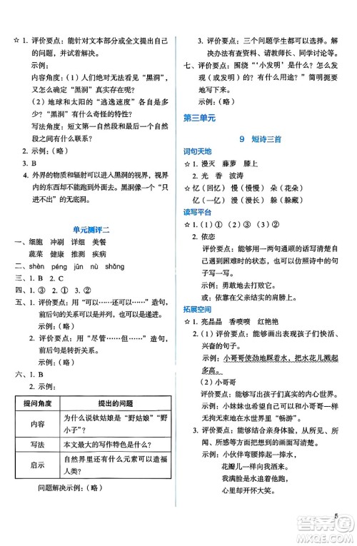 人民教育出版社2025年春人教金学典同步练习册同步解析与测评四年级语文下册人教版答案