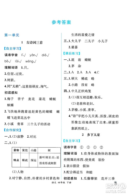 人民教育出版社2025年春人教金学典同步练习册同步解析与测评四年级语文下册人教版云南专版答案 人民教育出版社2025年春人教金学典同步练习册同步解析与测评四年级语文下册人教版云南专版答案