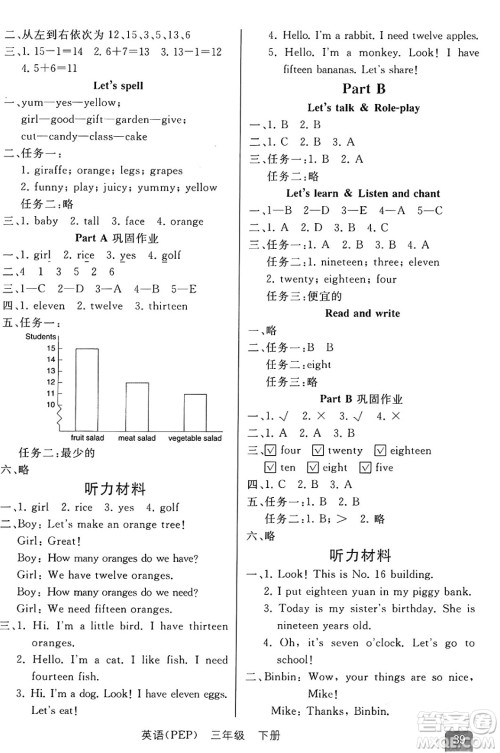 人民教育出版社2025年春胜券在握同步练习册同步解析与测评课堂巩固练习三年级英语下册人教PEP版重庆专版答案