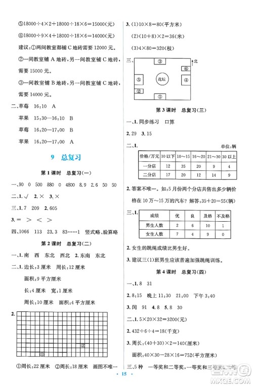 人民教育出版社2025年春人教金学典同步解析与测评学练考三年级数学下册人教版答案