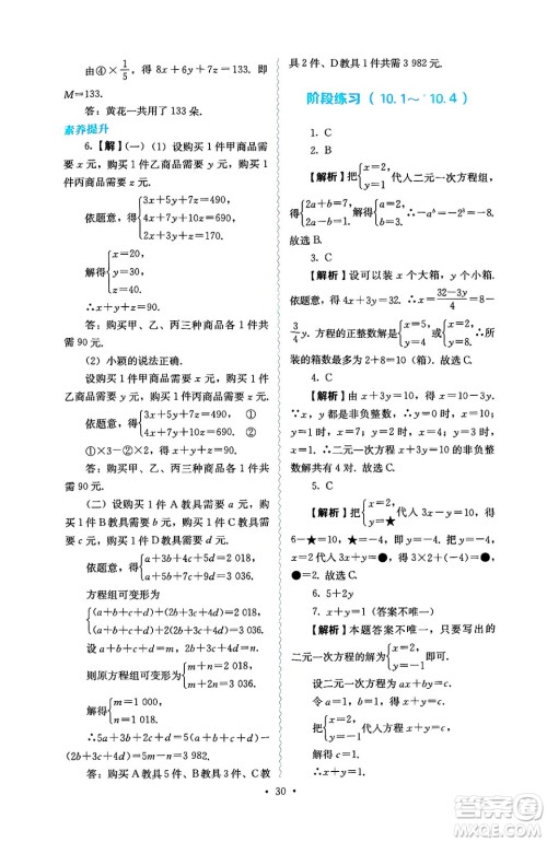 人民教育出版社2025年春人教金学典同步练习册同步解析与测评七年级数学下册人教版答案