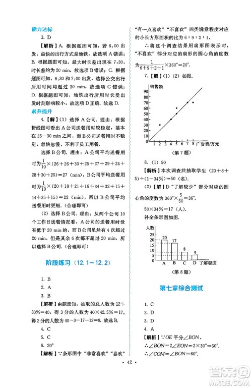 人民教育出版社2025年春人教金学典同步练习册同步解析与测评七年级数学下册人教版答案